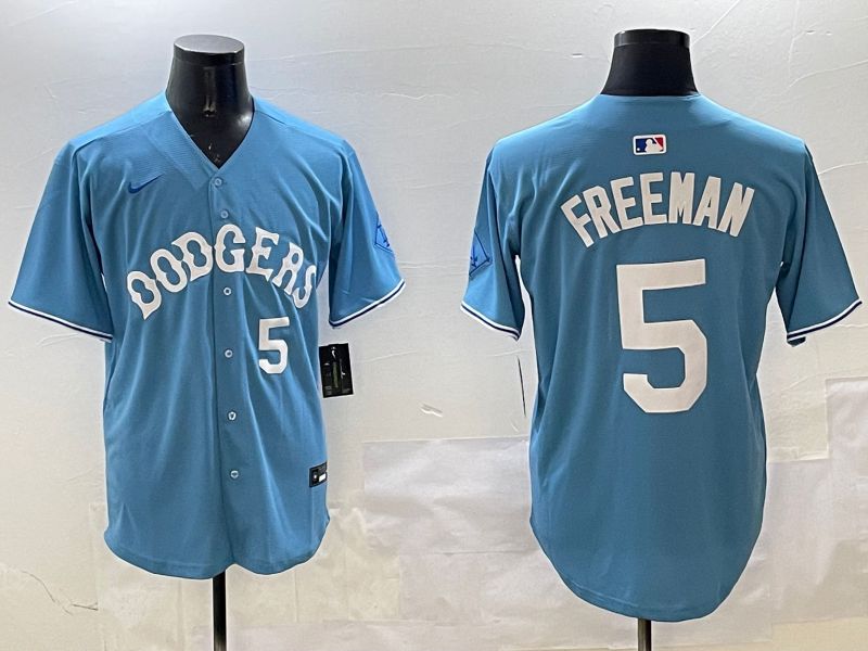 Men Los Angeles Dodgers #5 Freeman Light Blue Throwback Game 2025 Nike MLB Jersey style 24->los angeles dodgers->MLB Jersey